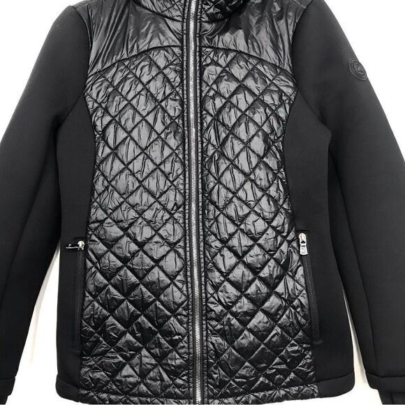 MICHAEL Michael Kors Black Quilted Scuba Side Hooded Zip Up Jacket - Picture 4 of 13